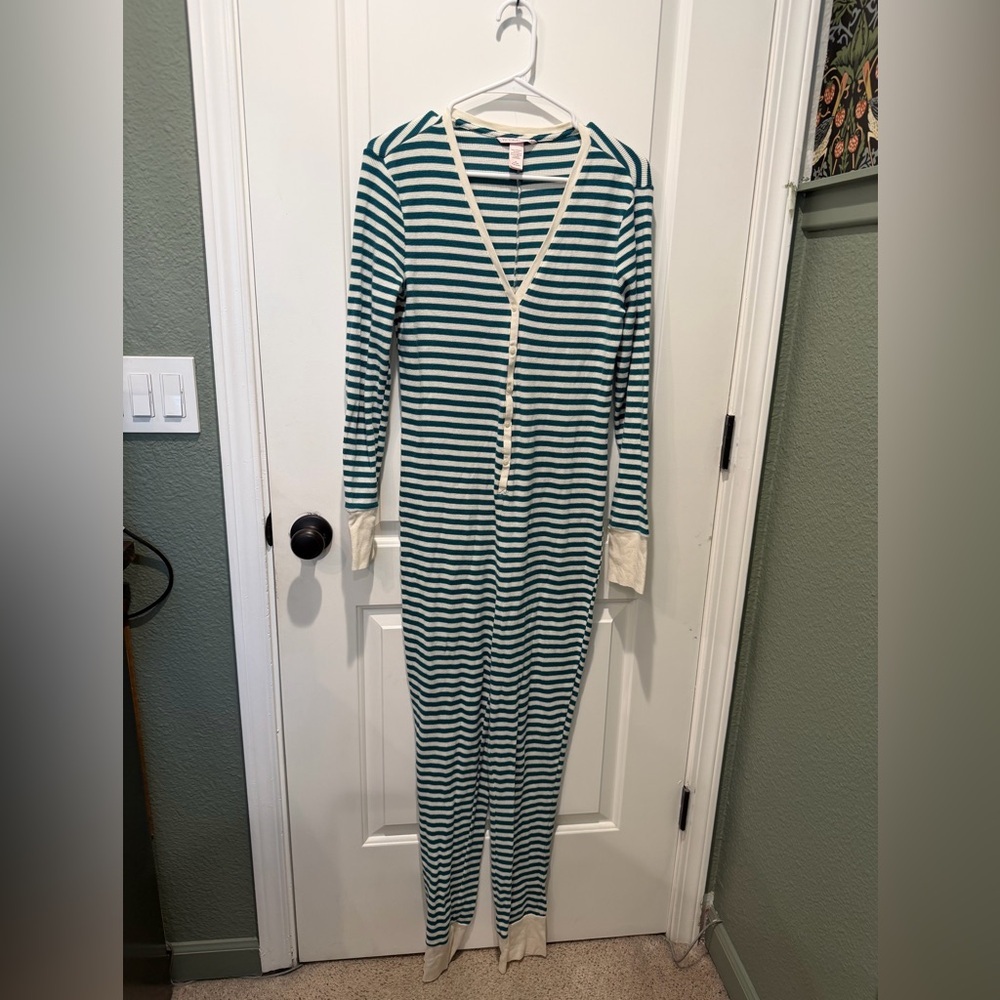 Victoria's Secret Teal and Cream Striped onesie size M